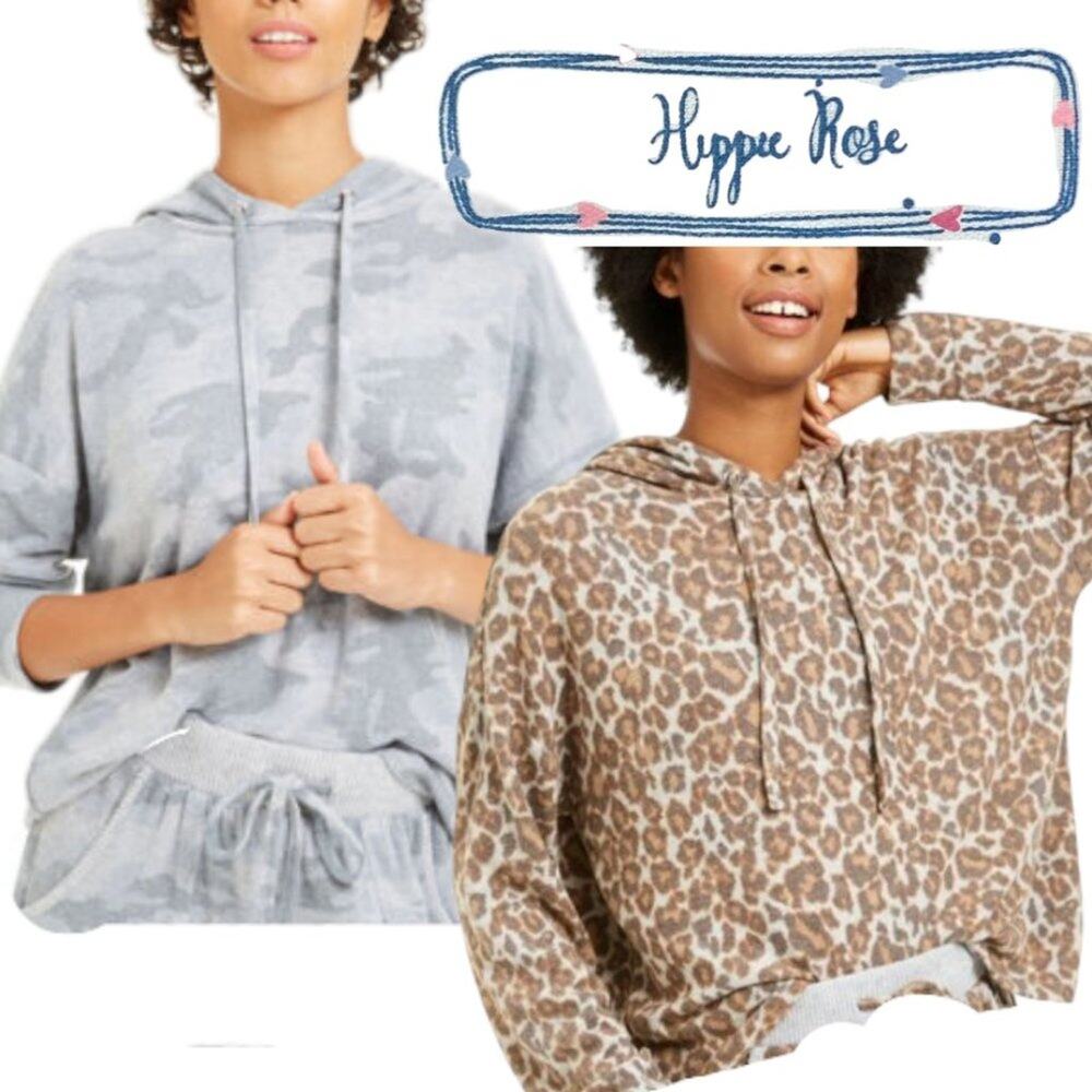 Two Hippie Rose Hoodies Gray Camo and Animal Print Size XS